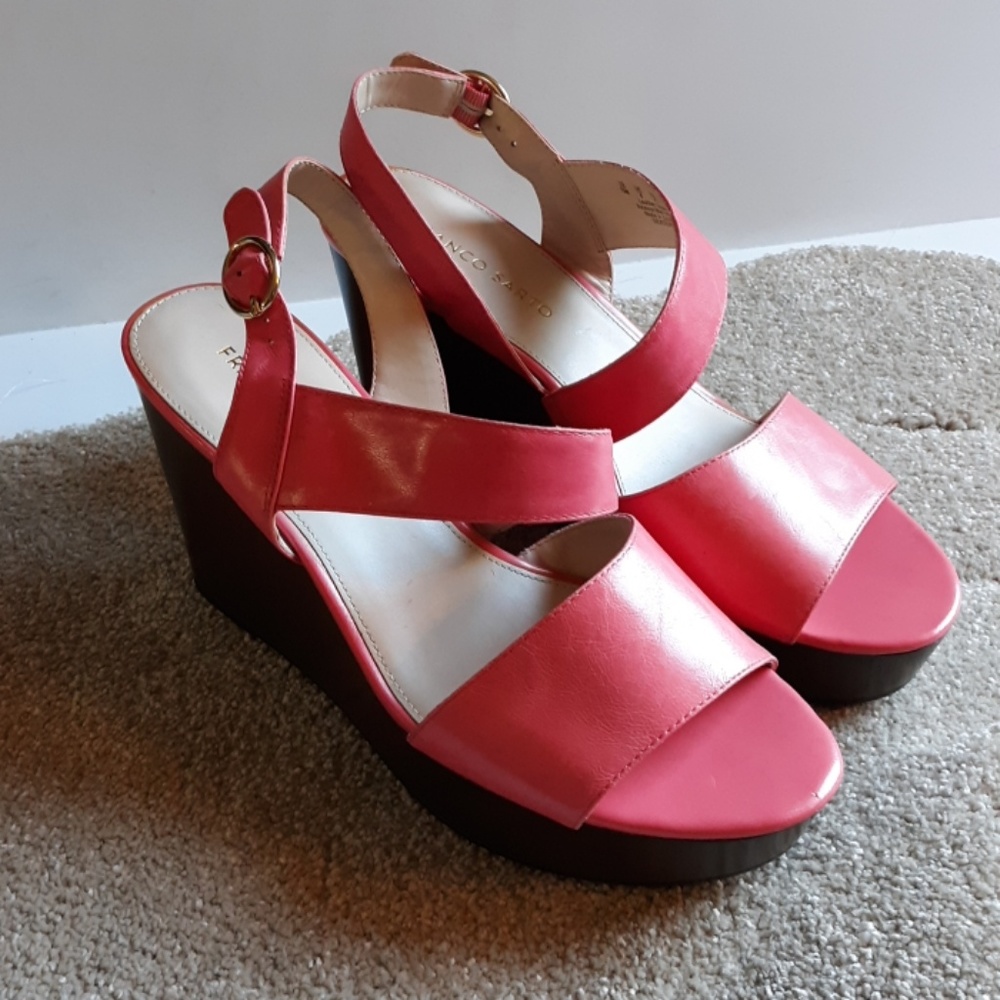 Franco Sarto Women's Coral Pink Leather Wedge